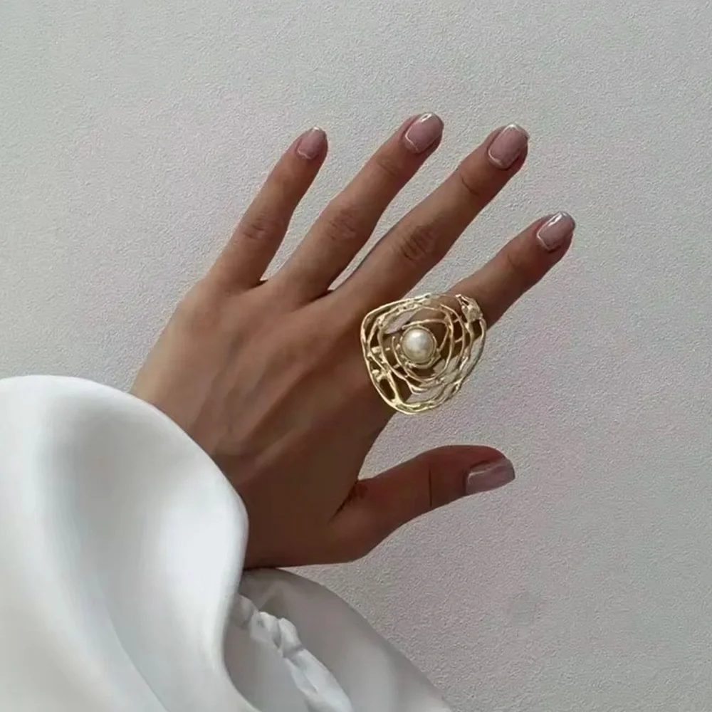 Gold Pearl Statement Ring - Elegant Women's Fashion Jewelry’s